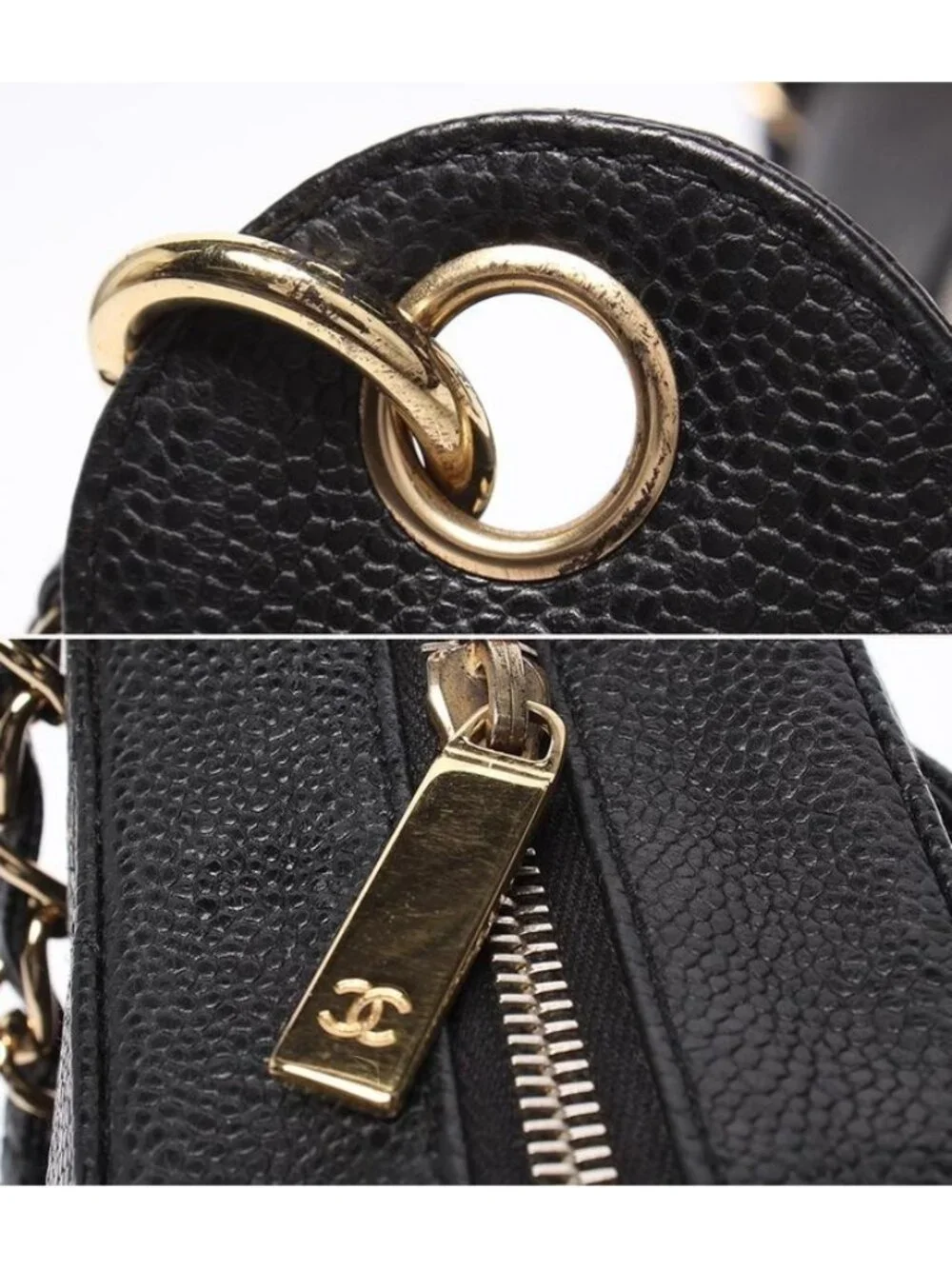 Chanel Chain Shoulder Bag Gold Caviar Leather Quilted - Picture 7 of 10